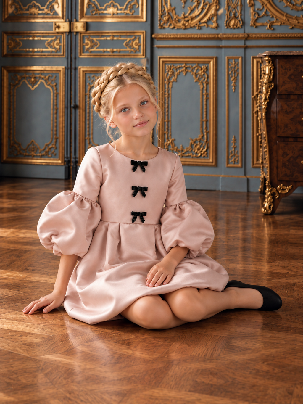 The Victoria Gown - Rose Gold Elegant Puff Sleeve Bubble Hem Party Dress