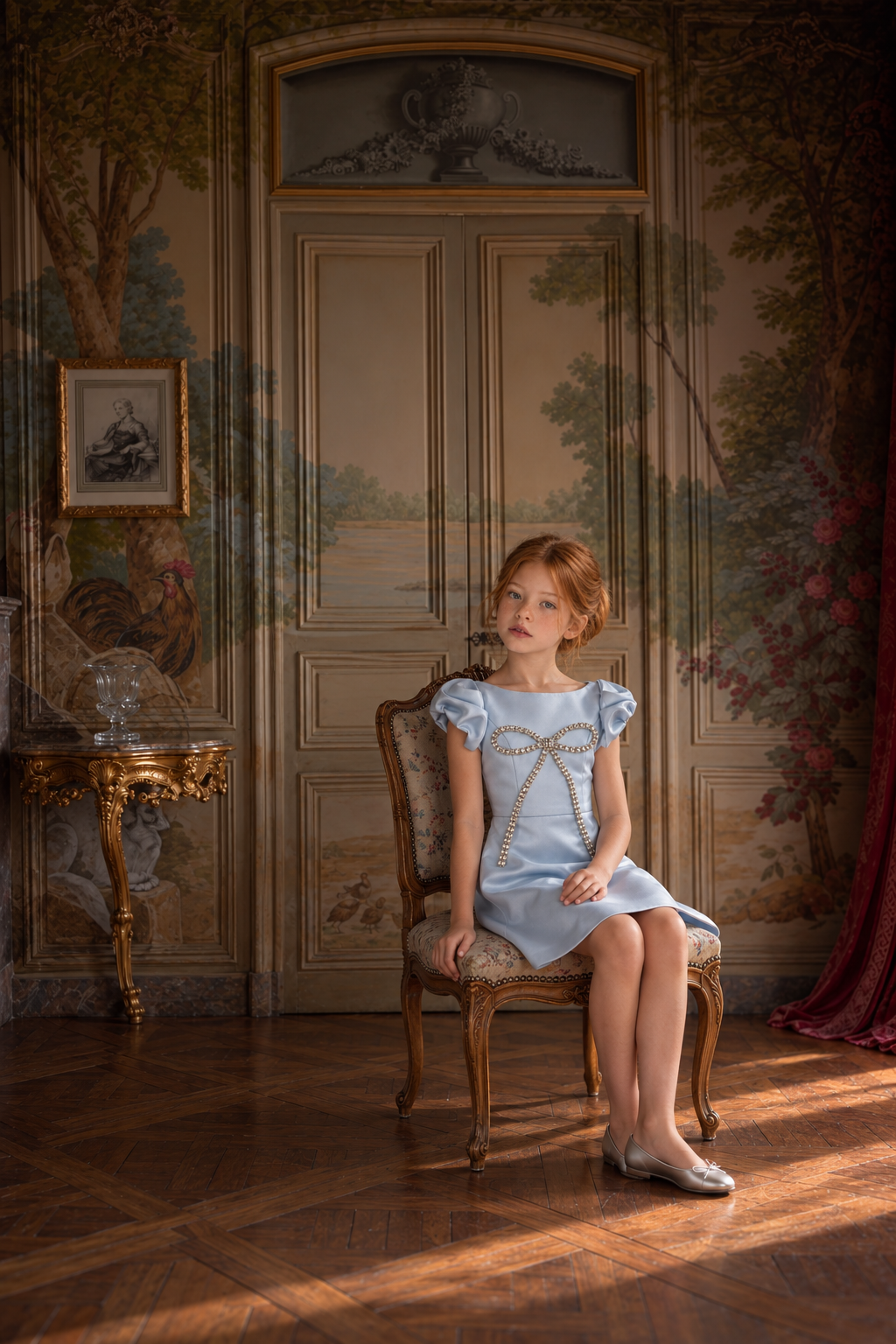 The Diana Dress - Classic Sky Blue Satin Gown with Crystal Bow