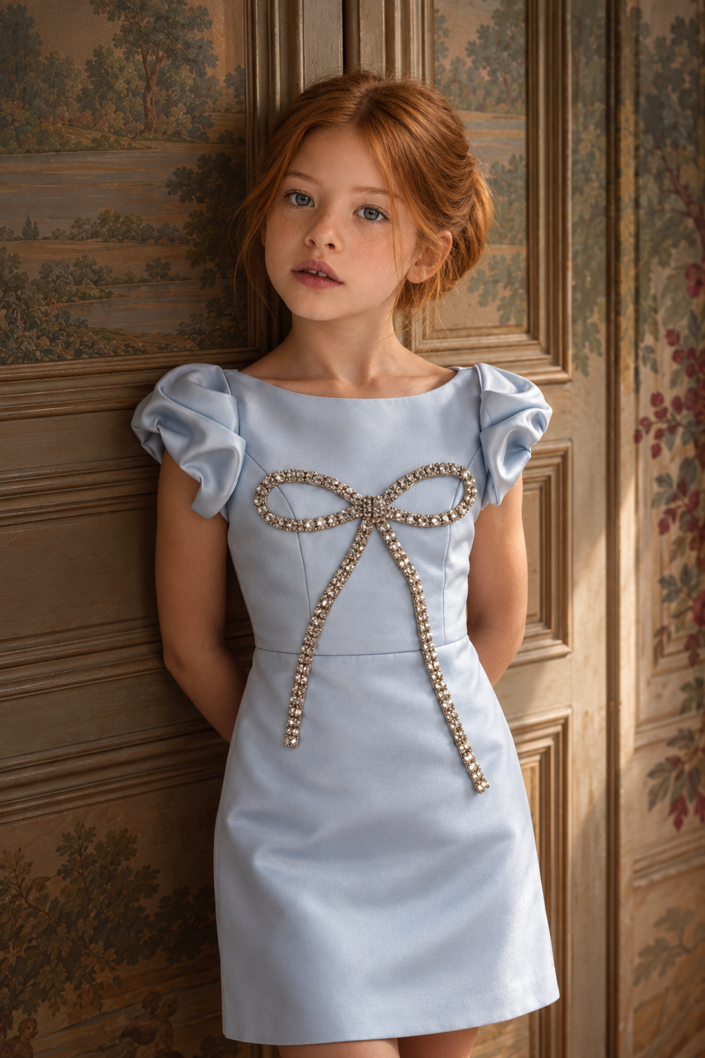 The Diana Dress - Classic Sky Blue Satin Gown with Crystal Bow