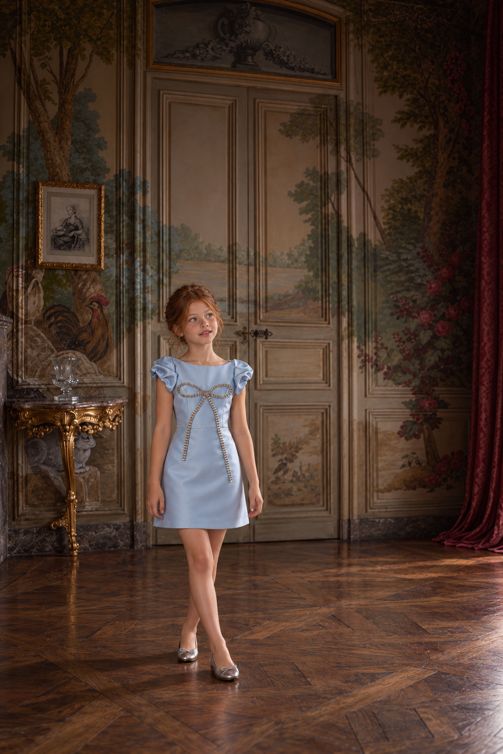 The Diana Dress - Classic Sky Blue Satin Gown with Crystal Bow