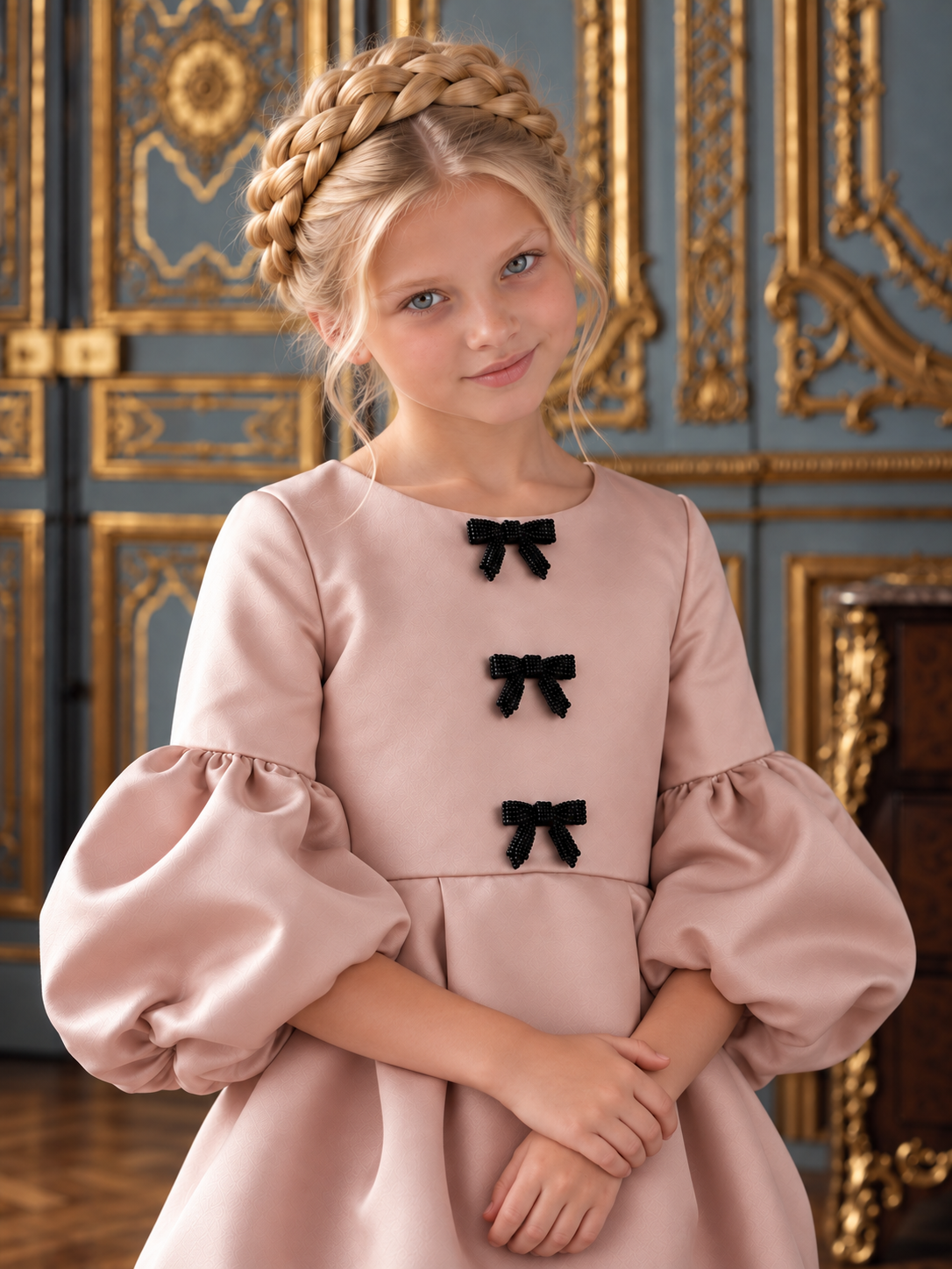 The Victoria Gown - Rose Gold Elegant Puff Sleeve Bubble Hem Party Dress