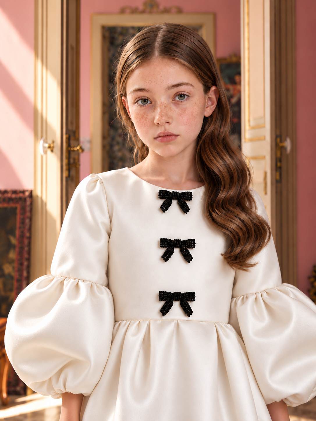 The Victoria Gown - Ivory Elegant Puff Sleeve Bubble Hem Party Dress