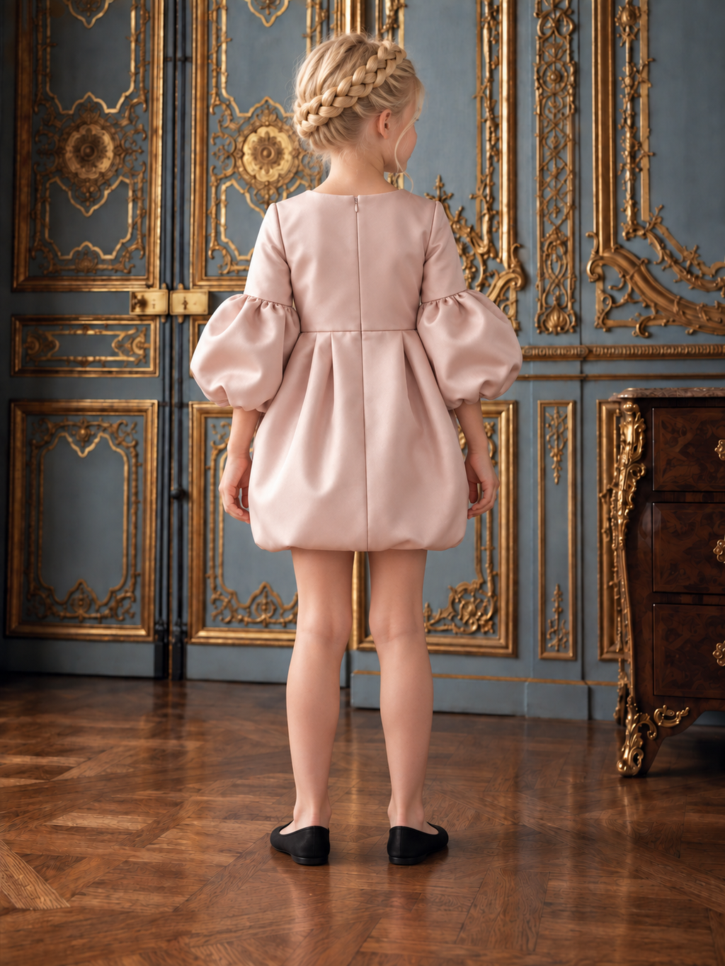 The Victoria Gown - Rose Gold Elegant Puff Sleeve Bubble Hem Party Dress