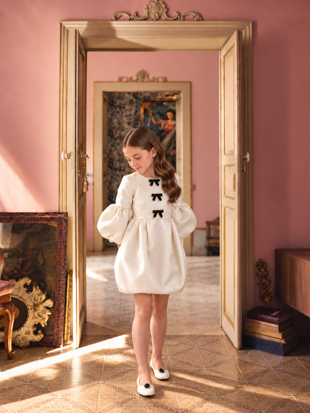 The Victoria Gown - Ivory Elegant Puff Sleeve Bubble Hem Party Dress