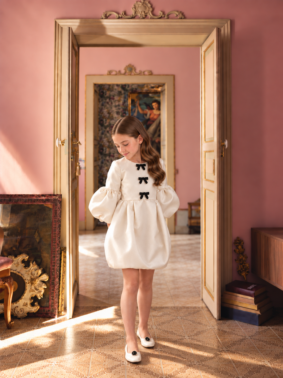 The Victoria Gown - Ivory Elegant Puff Sleeve Bubble Hem Party Dress