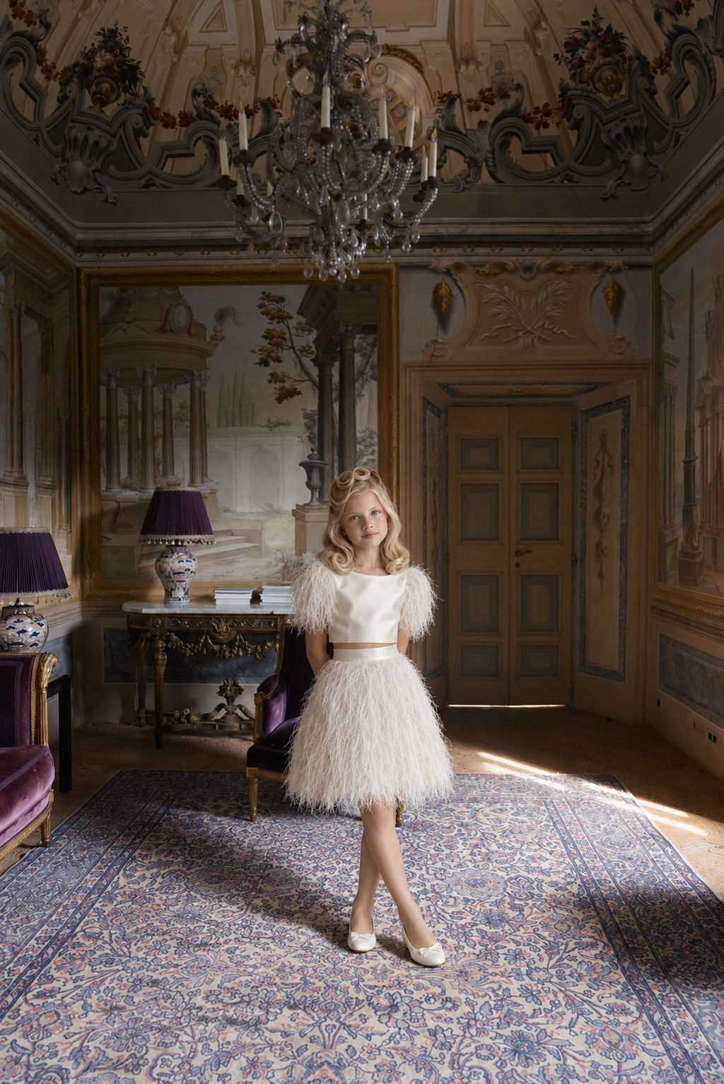 The Vivienne Two-Piece Satin & Feather Set