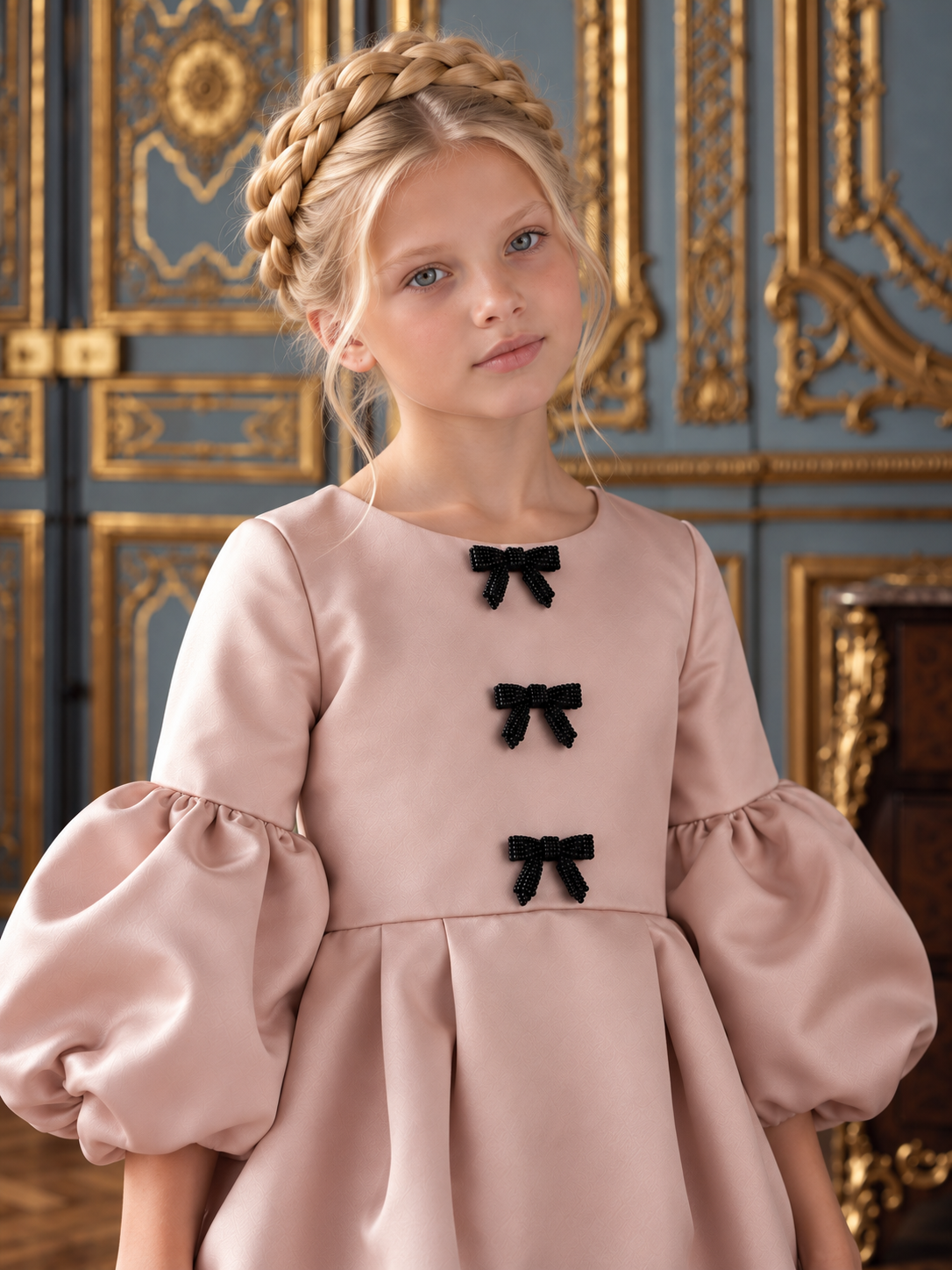 The Victoria Gown - Rose Gold Elegant Puff Sleeve Bubble Hem Party Dress