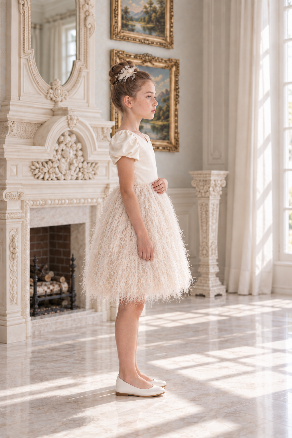 The Penelope Lace-Back Satin & Feather Dress