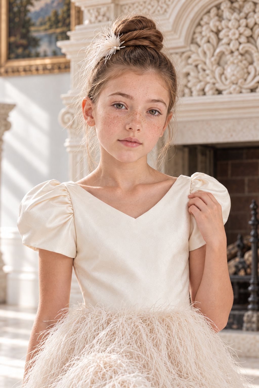 The Penelope Lace-Back Satin & Feather Dress