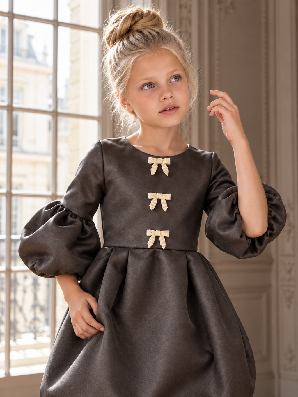 The Victoria Gown - Black Elegant Puff Sleeve Bubble Hem Party Dress