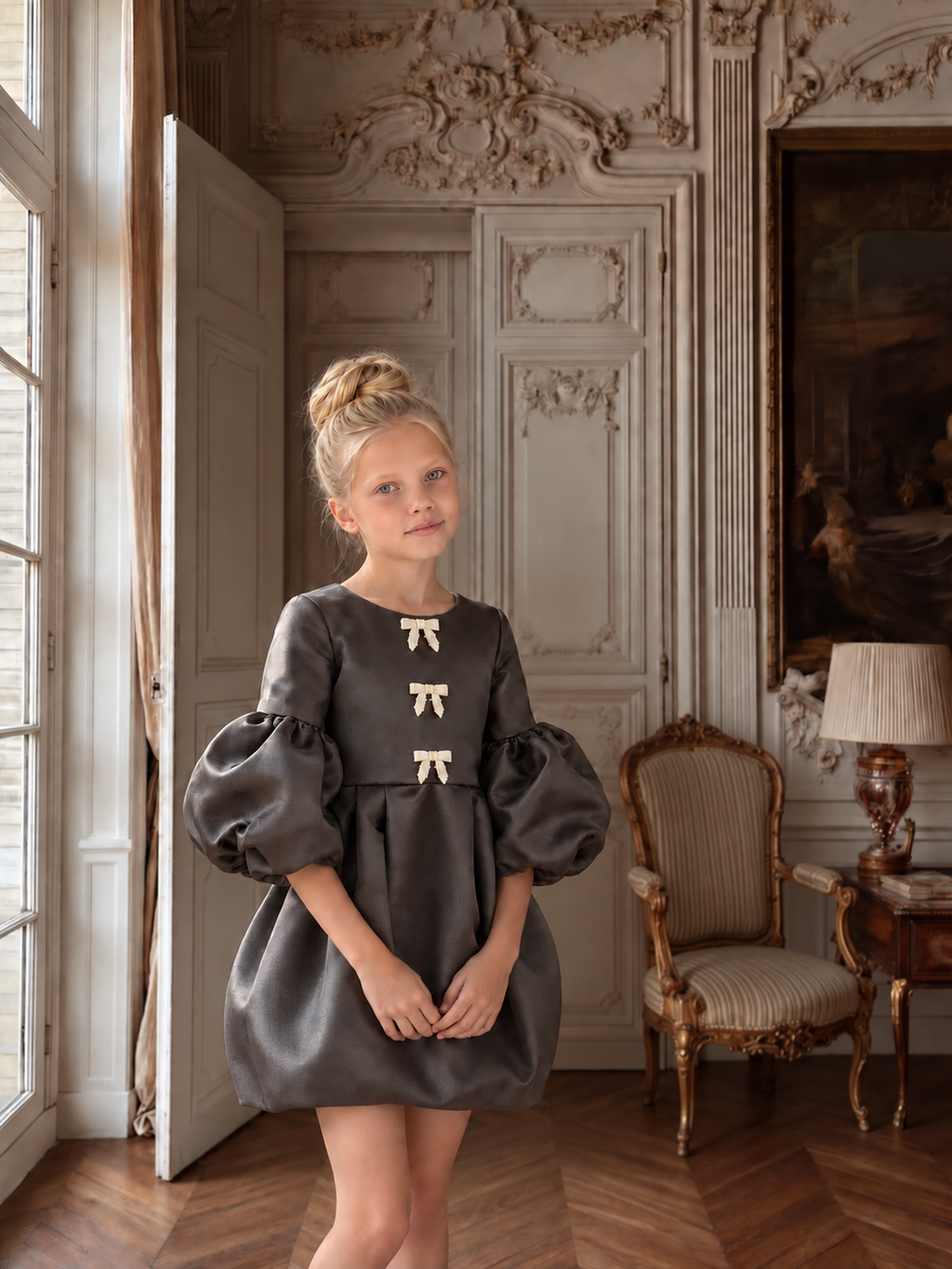 The Victoria Gown - Black Elegant Puff Sleeve Bubble Hem Party Dress