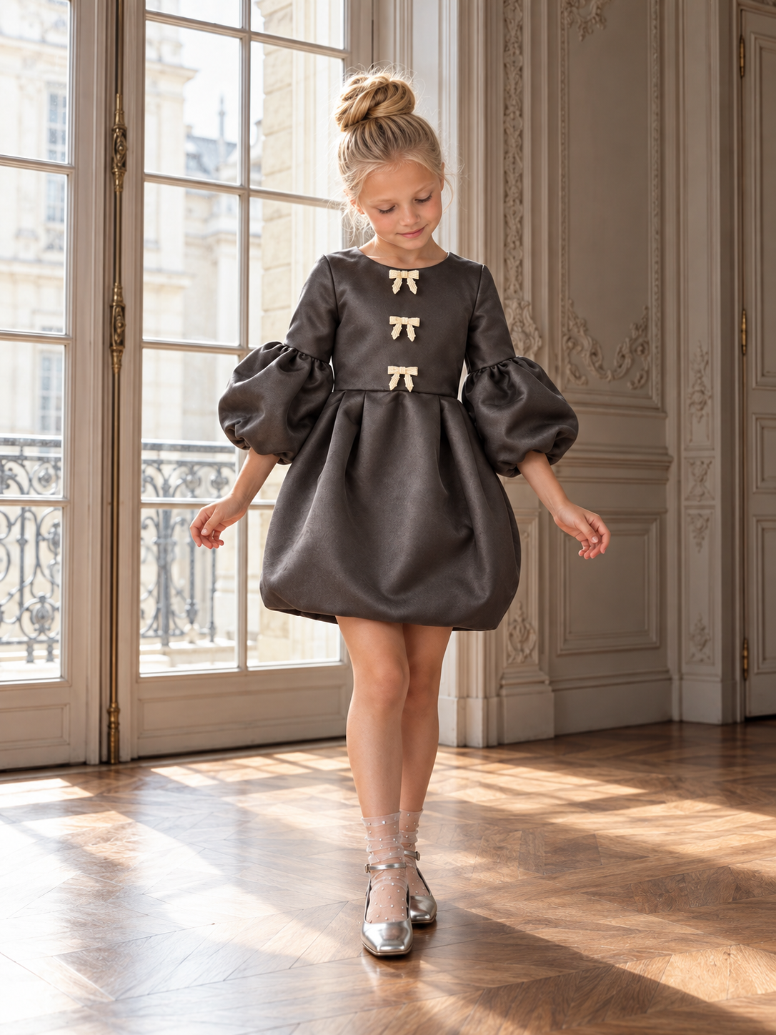 The Victoria Gown - Black Elegant Puff Sleeve Bubble Hem Party Dress