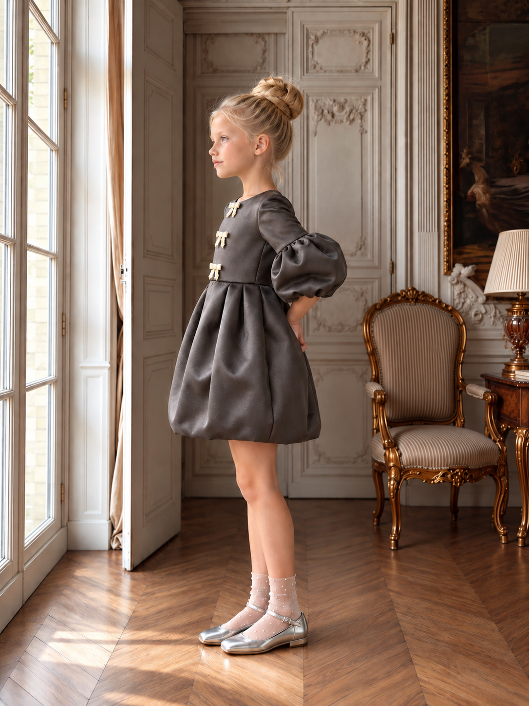 The Victoria Gown - Black Elegant Puff Sleeve Bubble Hem Party Dress