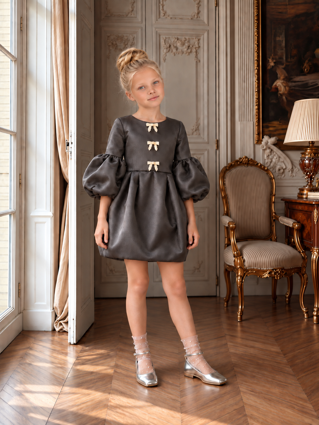 The Victoria Gown - Black Elegant Puff Sleeve Bubble Hem Party Dress