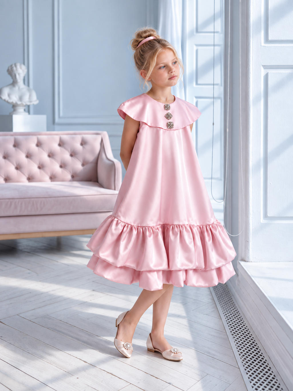 Elegant Ruffle Tiered A-Line Party Dress for Girls