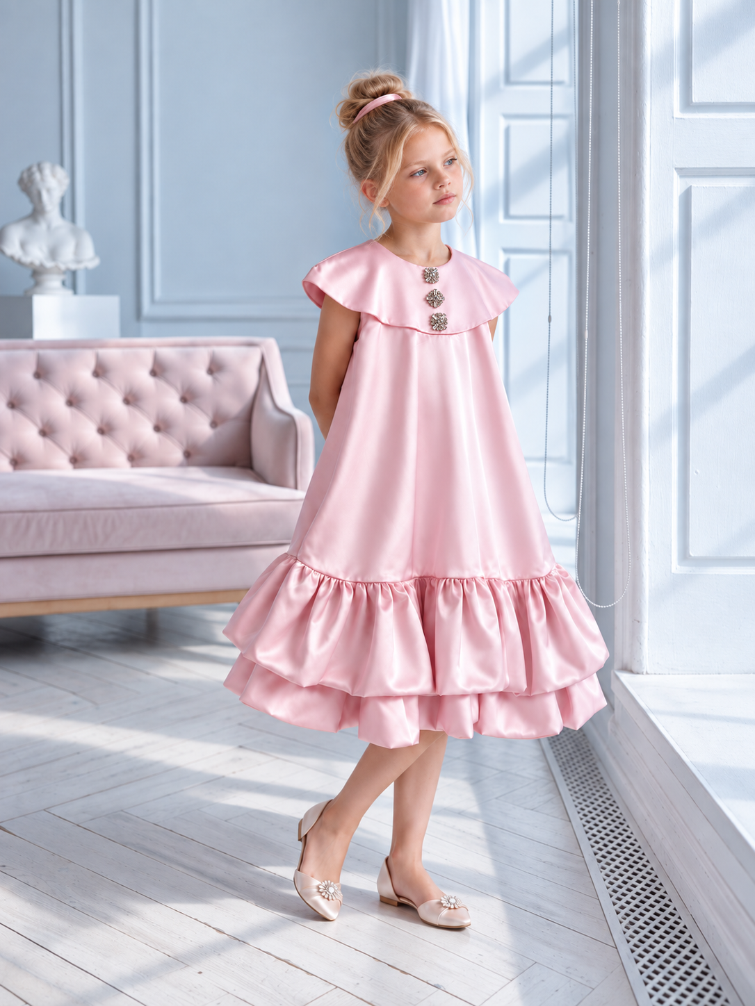 Elegant Ruffle Tiered A-Line Party Dress for Girls