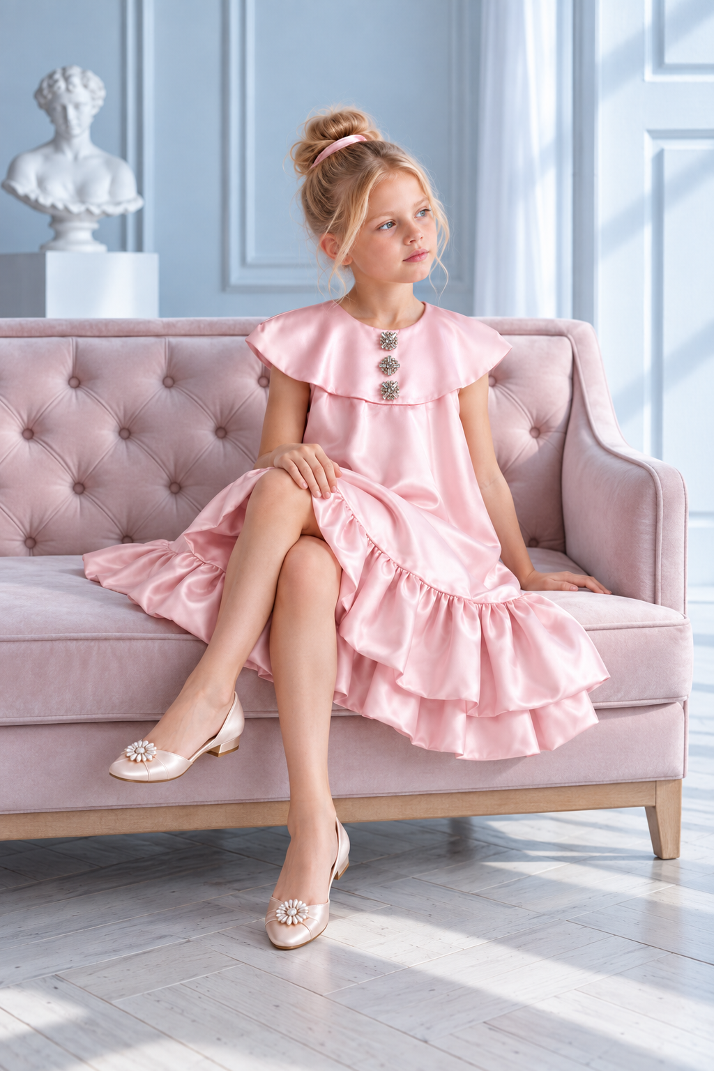 Elegant Ruffle Tiered A-Line Party Dress for Girls
