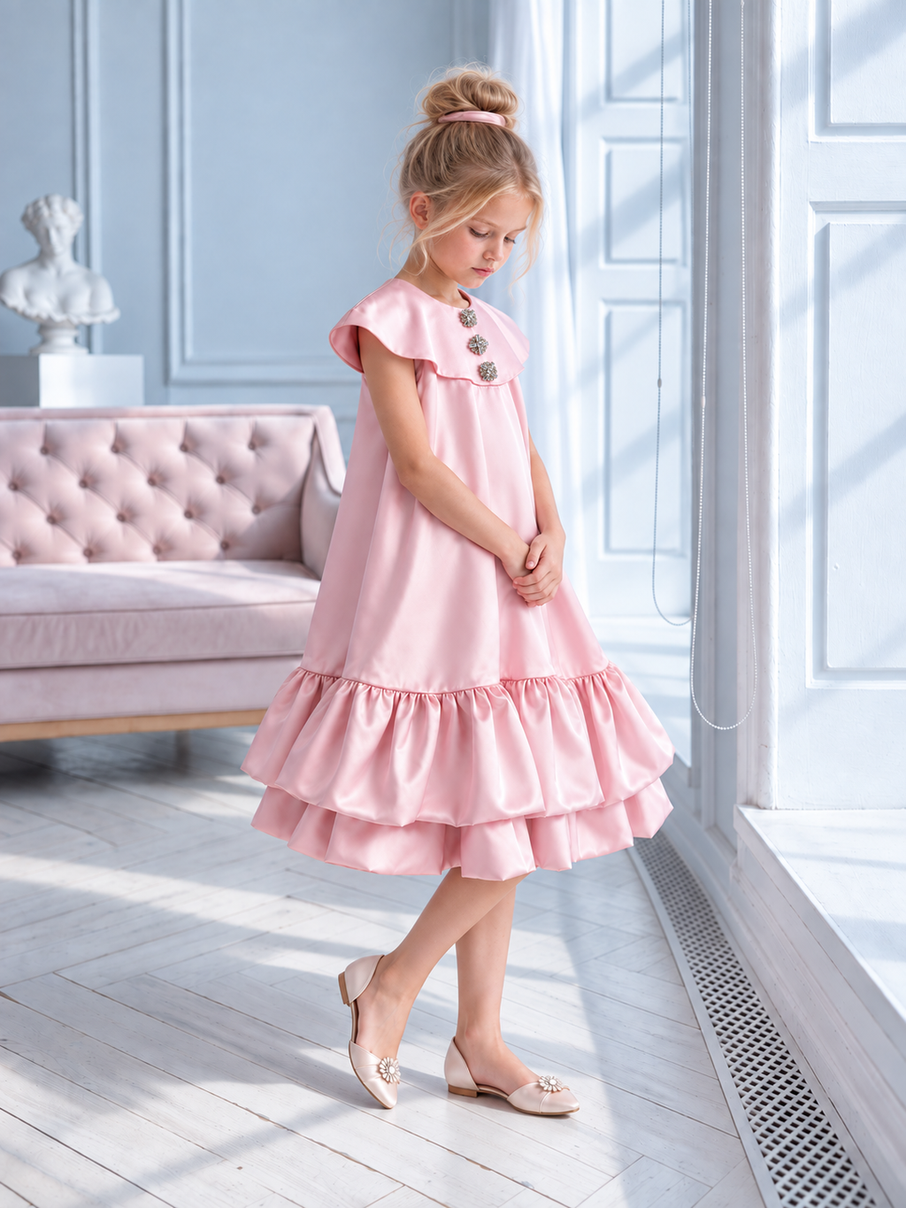 Elegant Ruffle Tiered A-Line Party Dress for Girls