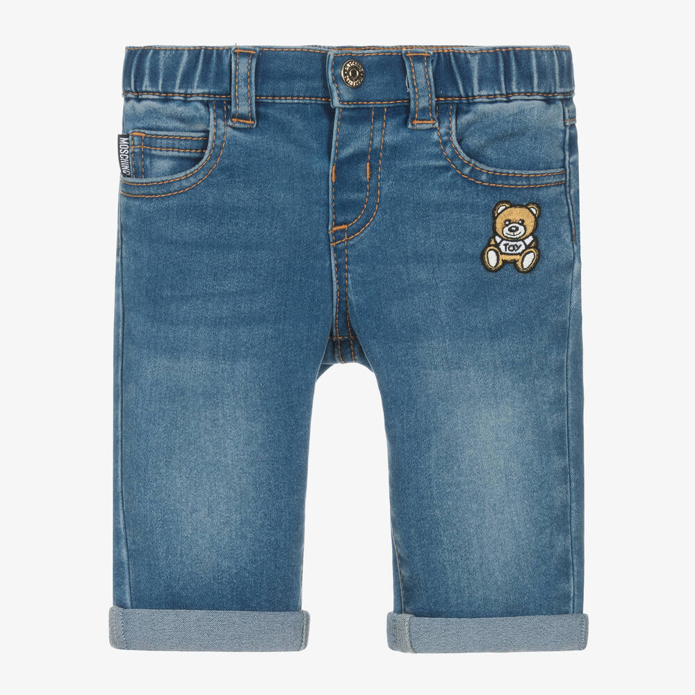 NEW!   Moschino Baby Blue Denim Teddy Logo Jeans