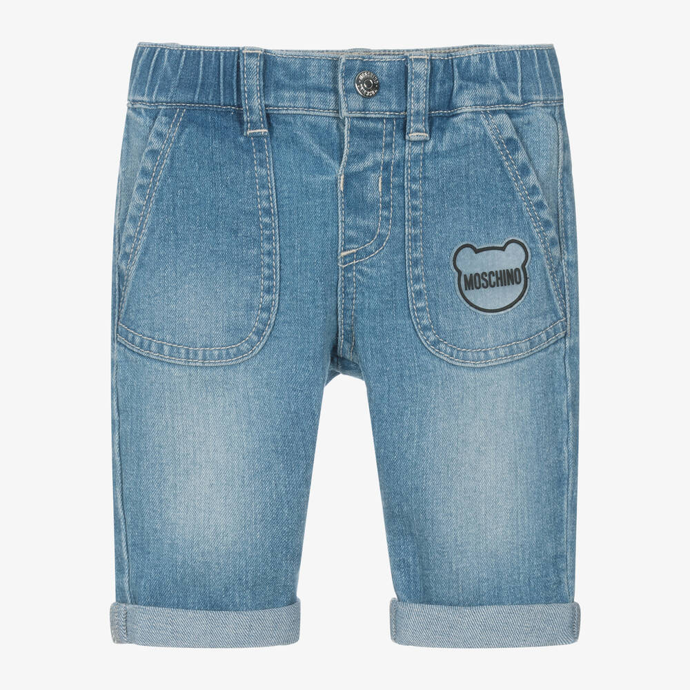 NEW!    Moschino Baby Blue Denim Teddy Logo Jeans