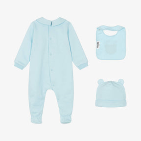 NEW!!   Moschino Baby Blue Teddy Bear Cotton Babysuit Set