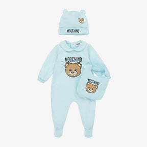 NEW!!   Moschino Baby Blue Teddy Bear Cotton Babysuit Set