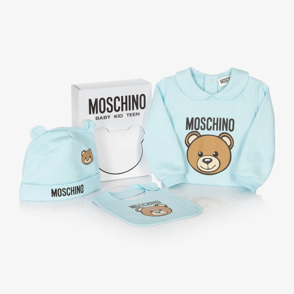 NEW!!   Moschino Baby Blue Teddy Bear Cotton Babysuit Set