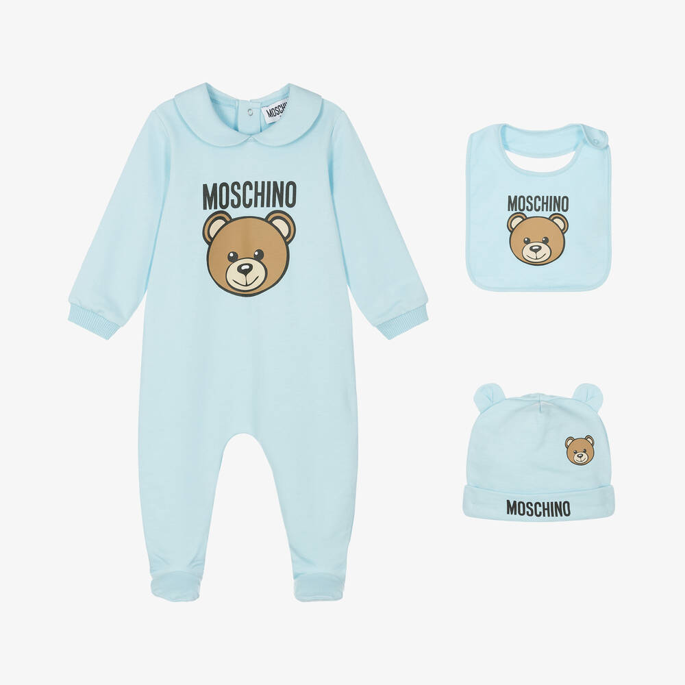 NEW!!   Moschino Baby Blue Teddy Bear Cotton Babysuit Set