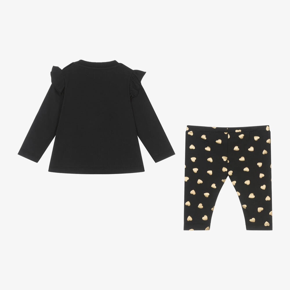 Moschino Baby Girls Black Cotton Hearts Leggings Set