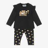 Moschino Baby Girls Black Cotton Hearts Leggings Set