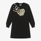 NEW!   Moschino Kid-Teen Girls Black Cotton Hearts Sweatshirt Dress