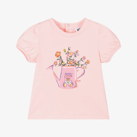 NEW!! Moschino Girls Pink Cotton Floral Print T-Shirt