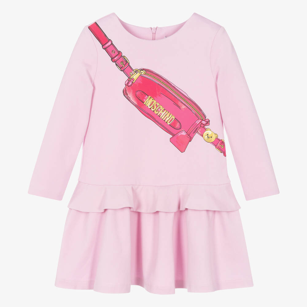 Moschino Girls Pink & Gold Bag Print Dress