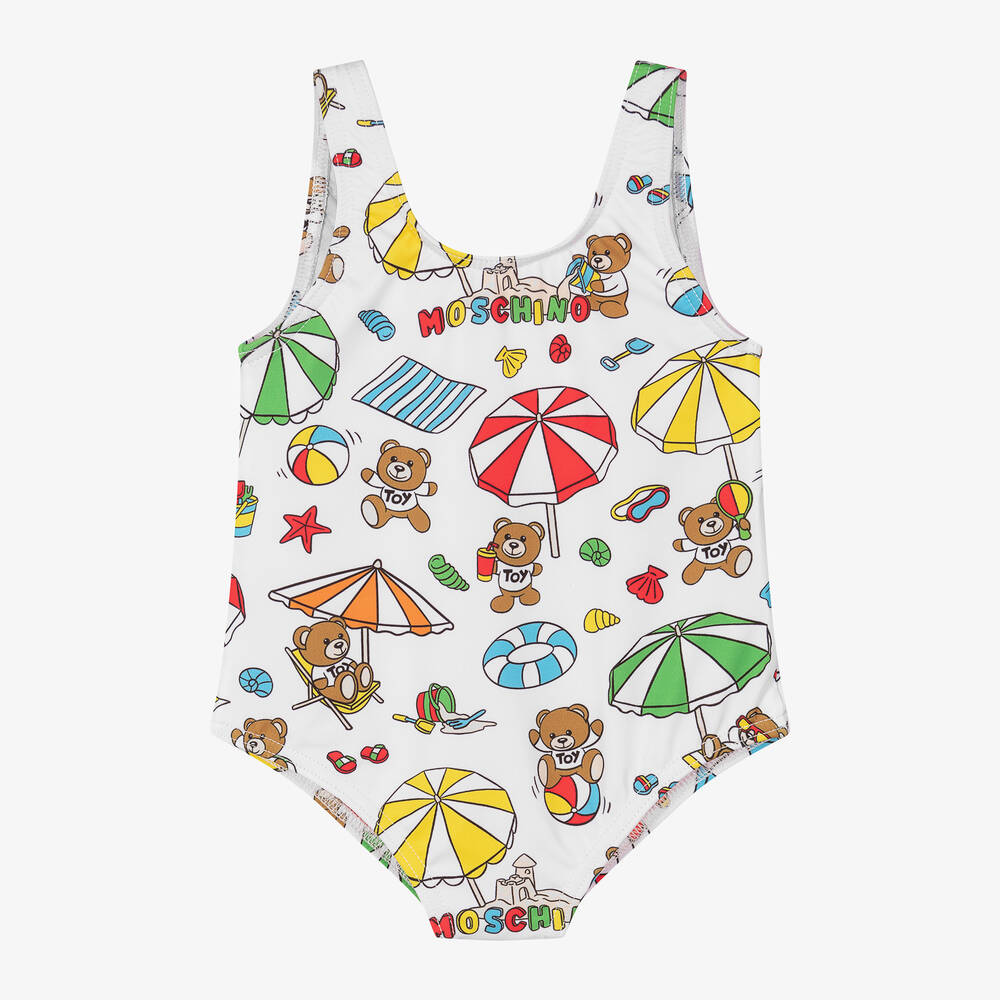 Moschino Baby Girls White Holiday Teddy Bear Swimsuit