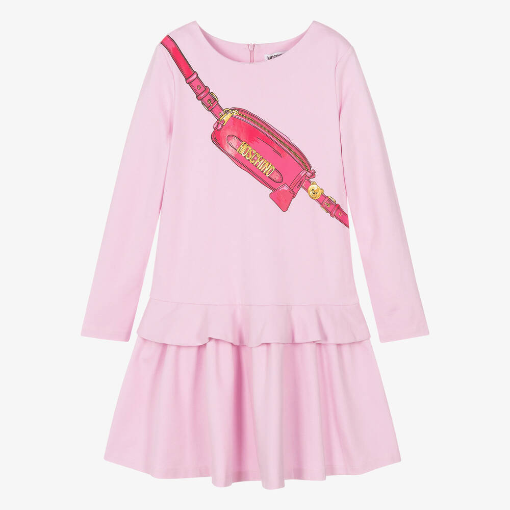 MOSCHINO KID-TEEN TEEN GIRLS PINK & GOLD BAG PRINT DRESS