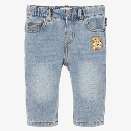 NEW!!  Moschino Washed Blue Denim Teddy Bear Jeans
