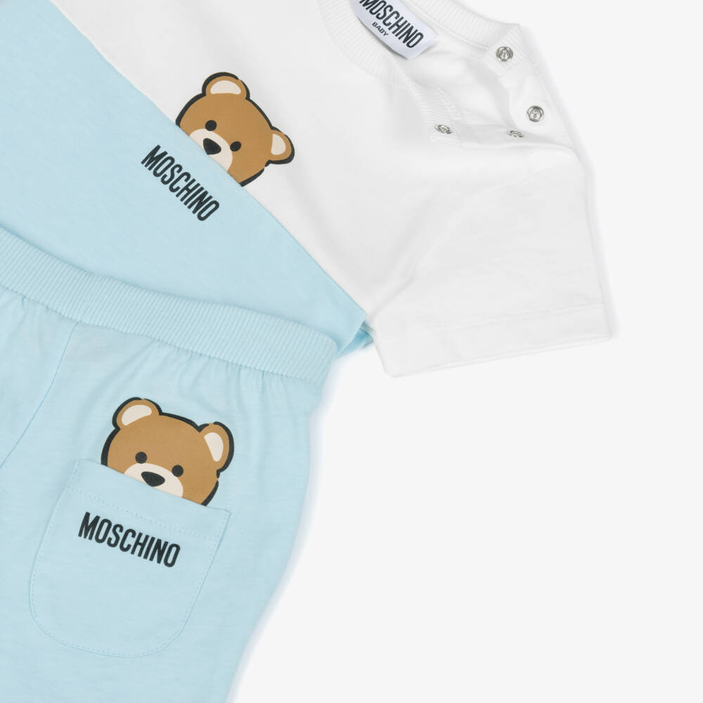 NEW!! Moschino White & Blue Cotton Shorts Set