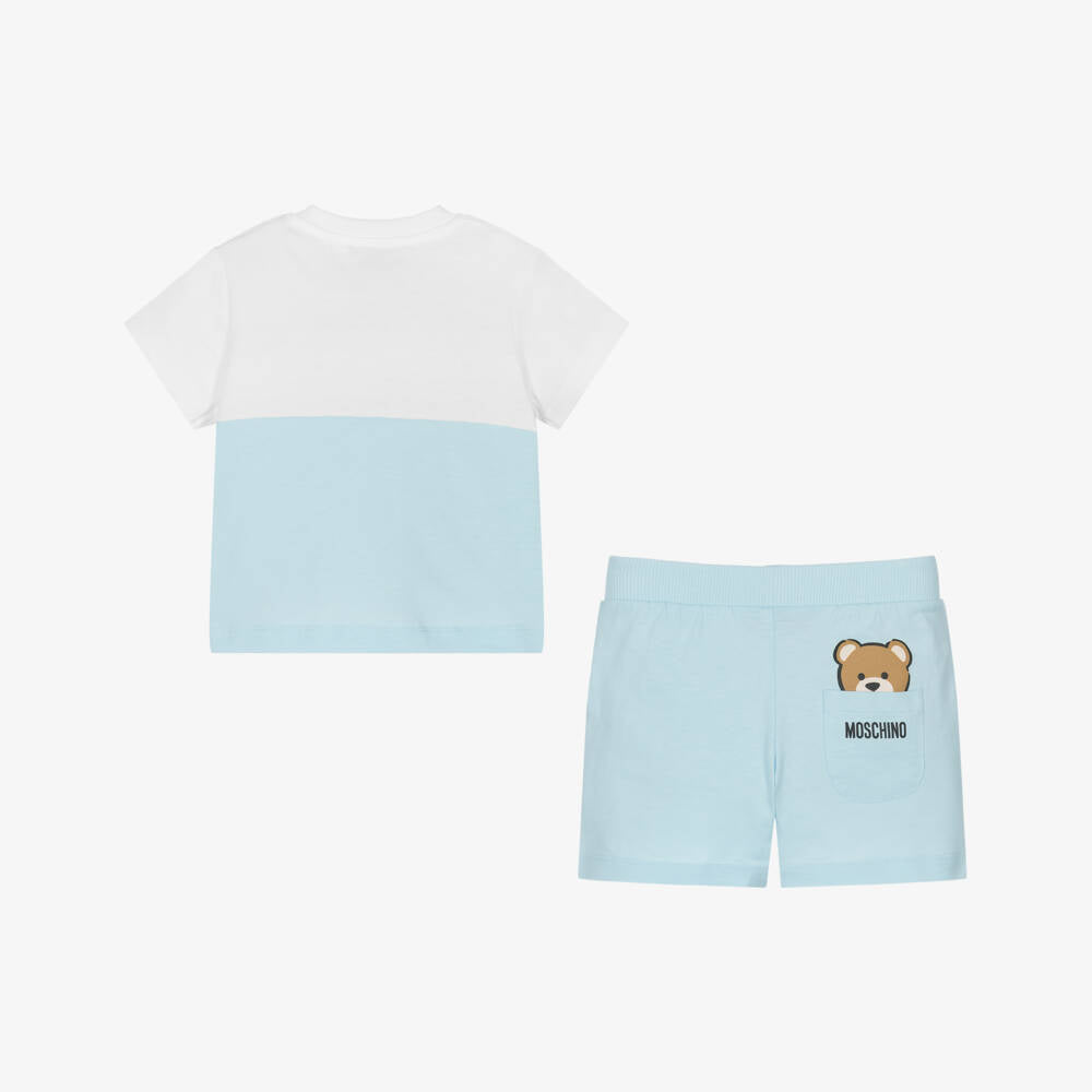 NEW!! Moschino White & Blue Cotton Shorts Set