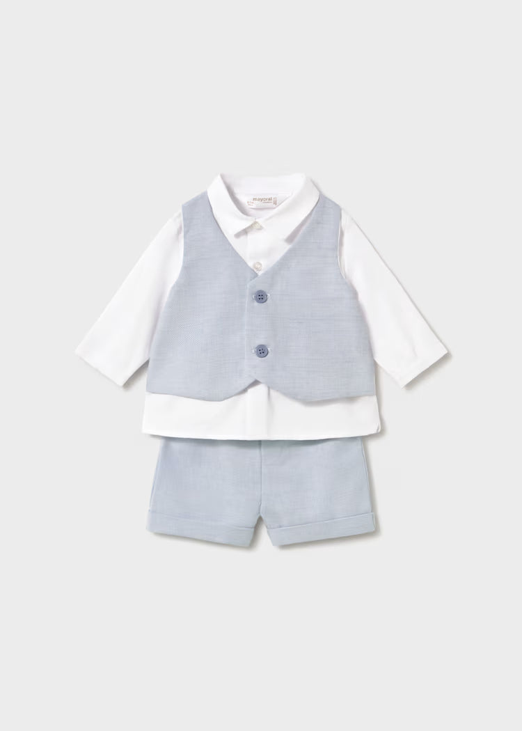Mayoral - Newborn Boy Shorts & Shirt Set with Faux Vest - Regatta