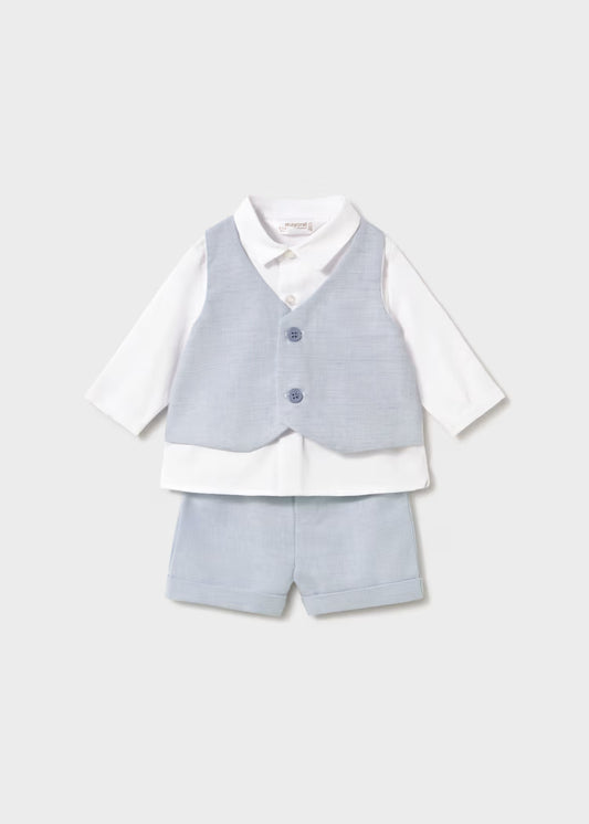 Mayoral - Newborn Boy Shorts & Shirt Set with Faux Vest - Regatta