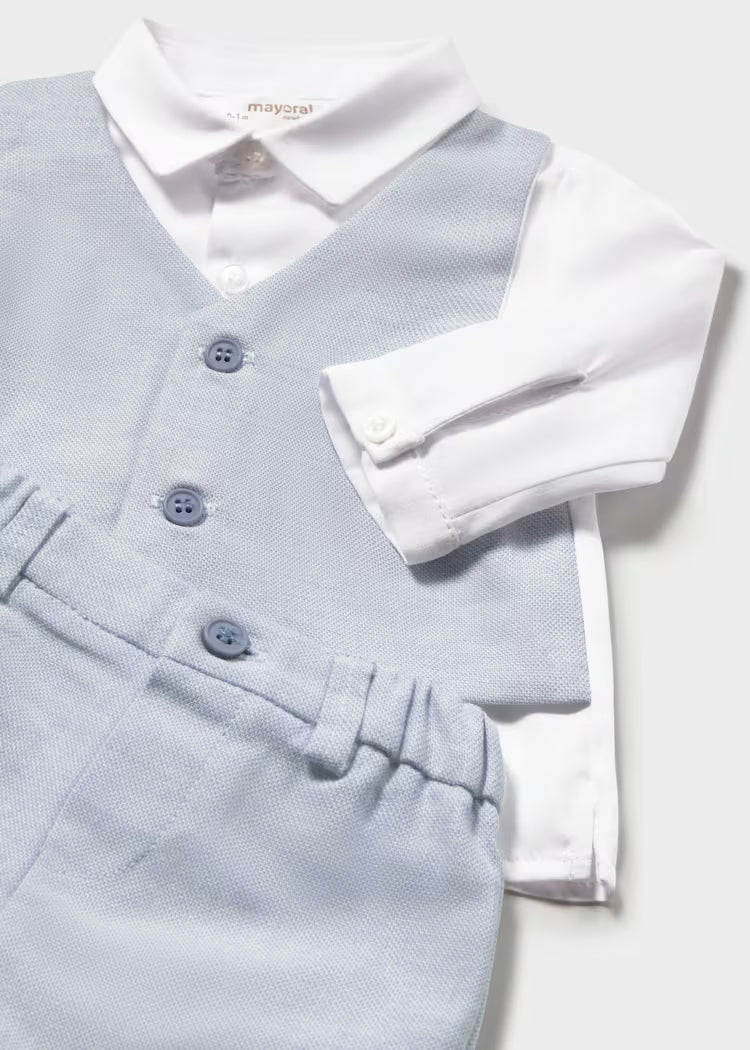 Mayoral - Newborn Boy Shorts & Shirt Set with Faux Vest - Regatta