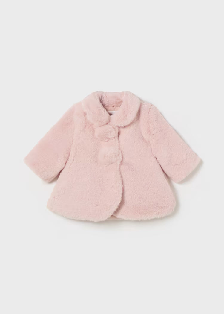 Mayoral - Newborn Girl Faux Fur Coat - Blush