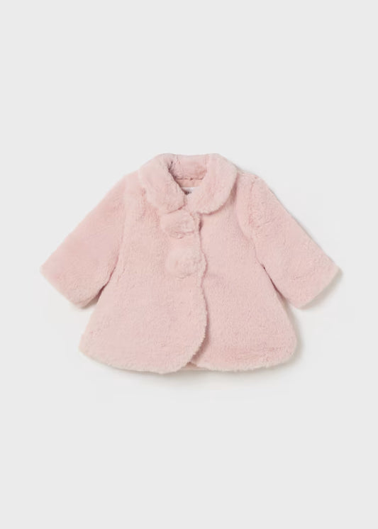 Mayoral - Newborn Girl Faux Fur Coat - Blush