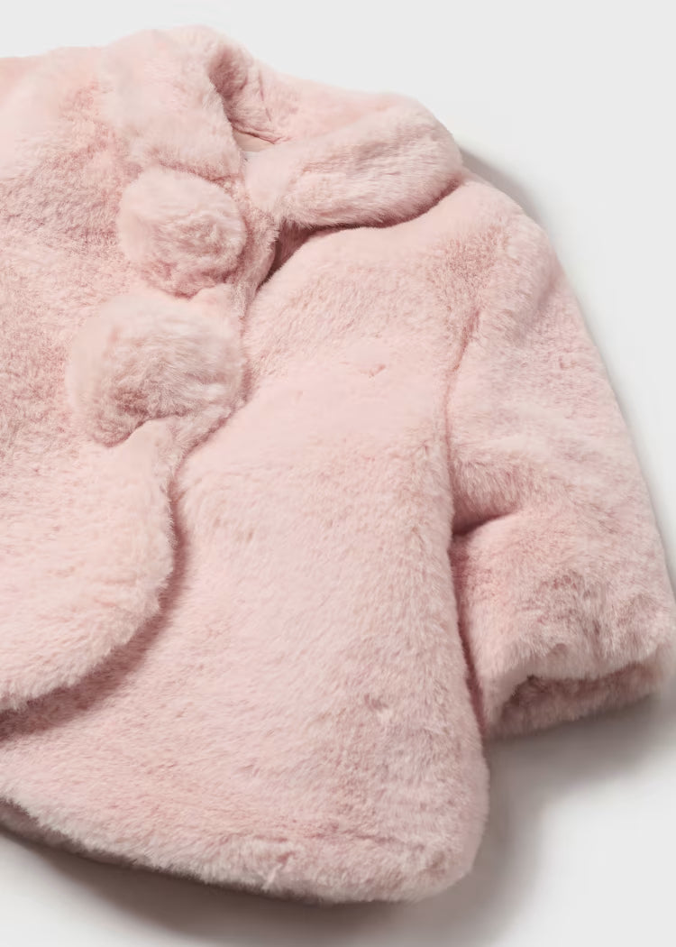 Mayoral - Newborn Girl Faux Fur Coat - Blush