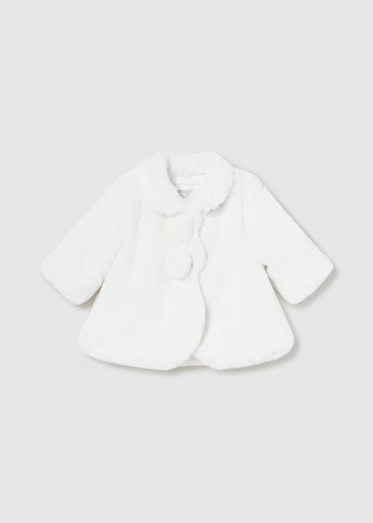 Mayoral - Newborn Girl Faux Fur Coat - White