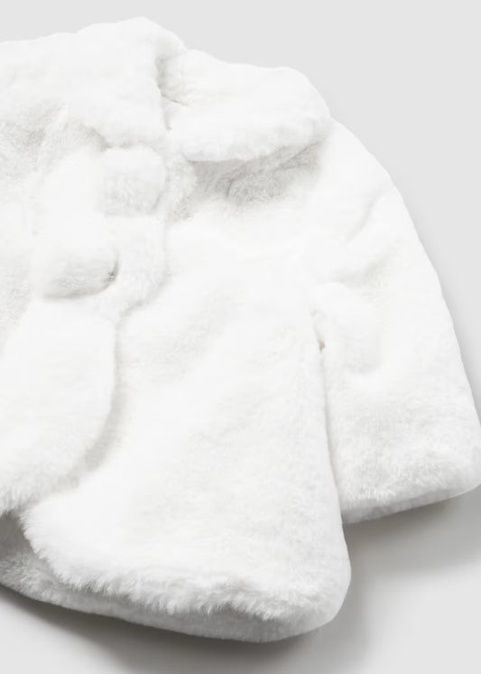 Mayoral - Newborn Girl Faux Fur Coat - White
