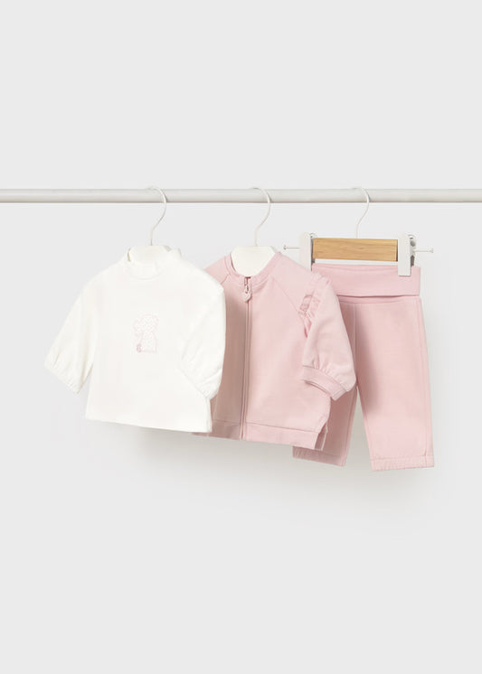 Mayoral - Newborn Girl 3-Piece Fleece Set - Baby Pink