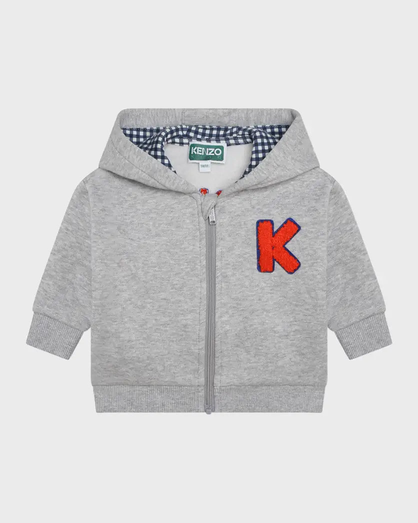 Kenzo Boys Grey Logo Hooded Zip Up Top and Joggers Set