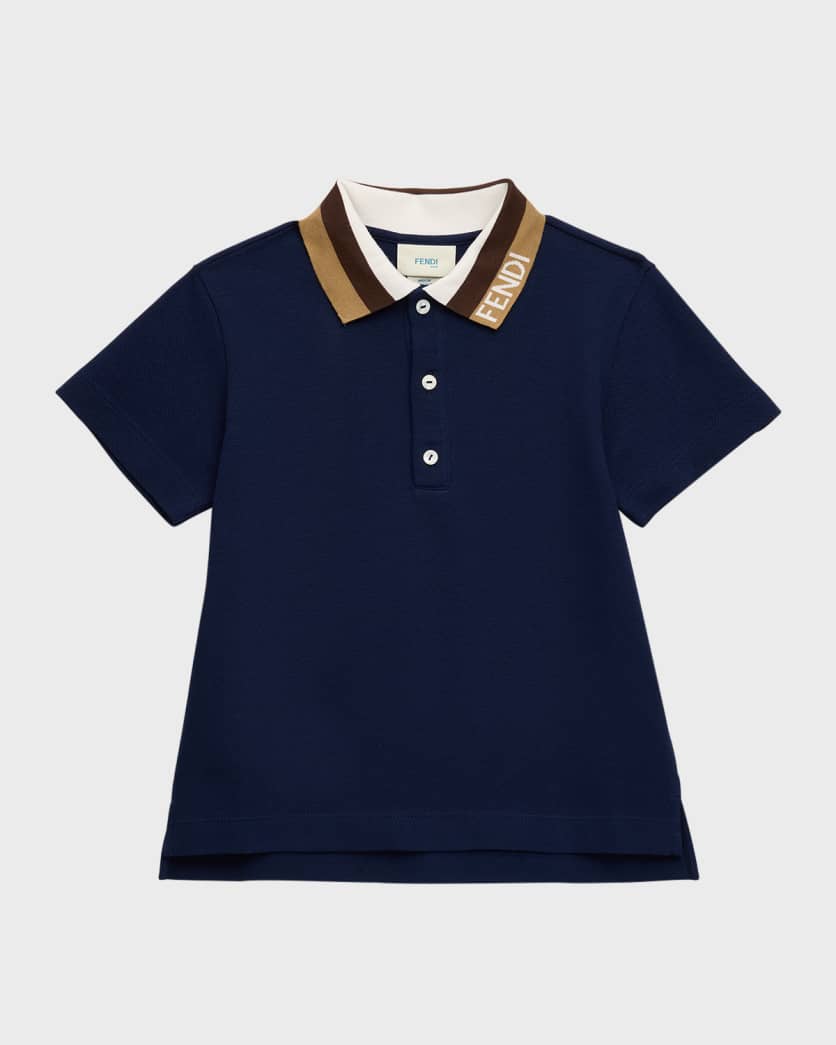 Fendi Boy's Short-Sleeve Polo with Detailed Collar