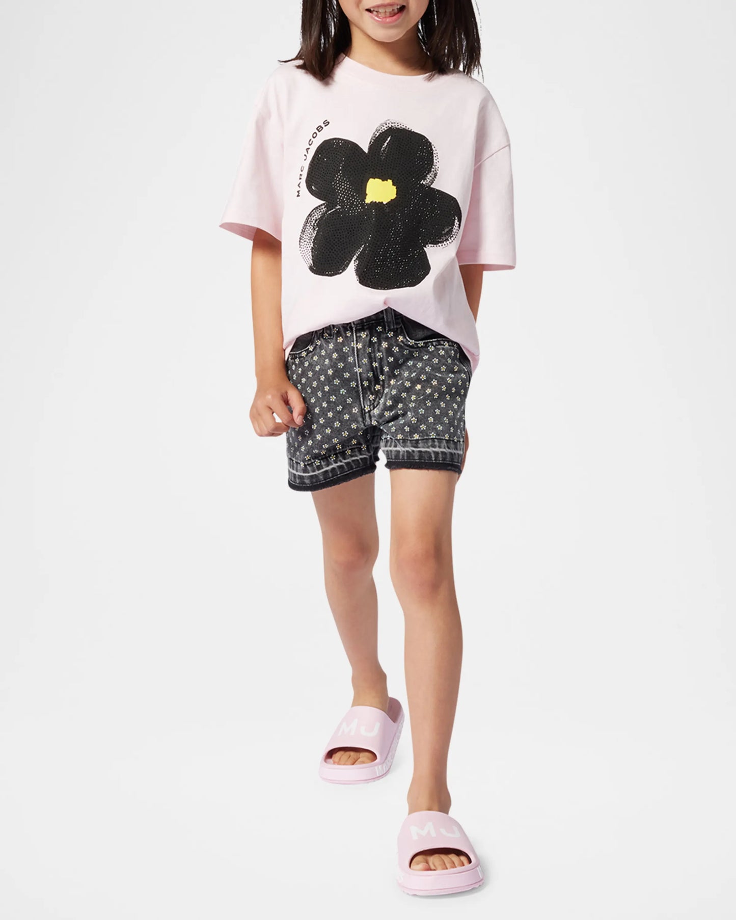 NEW!! Marc Jacobs Girl's Rhinestone Floral-Print Jersey Tee